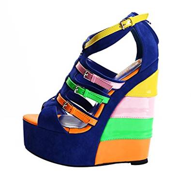 Funky Rainbow Coloured Wedge Heel Sandals