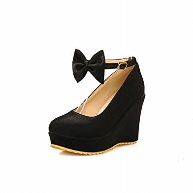 Wedge Heel Court Shoes with Bow in black, red, beige and silver