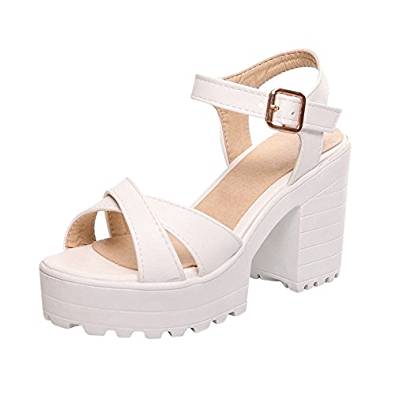 High Heel Block Sole shoes in pink, blue and white - comfortable and stylish