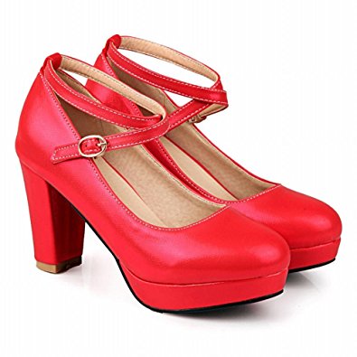 Block Heel Ankle Strap Court Shoes in pink, red, white and gold