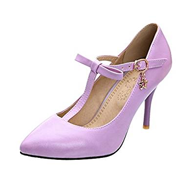 T-Bar Court Shoe with Bow in blue, pink and purple