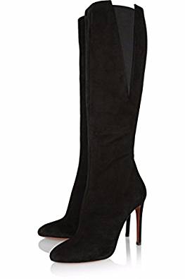 Black suede stiletto heel knee-high boots