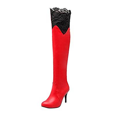 Lacy Over The Knee Stiletto Boots in black, red and white