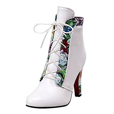 Low Heel Patterned Lace Up Boot in black, red and white