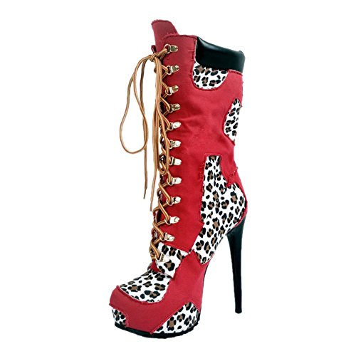 Lace-Up Stiletto Heel Platform Boots in red, blue and black