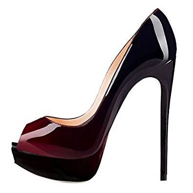 Patent very high heel stiletto peep-toe court shoe in a variety of colours