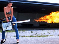 Topless Woman with Flame Thrower